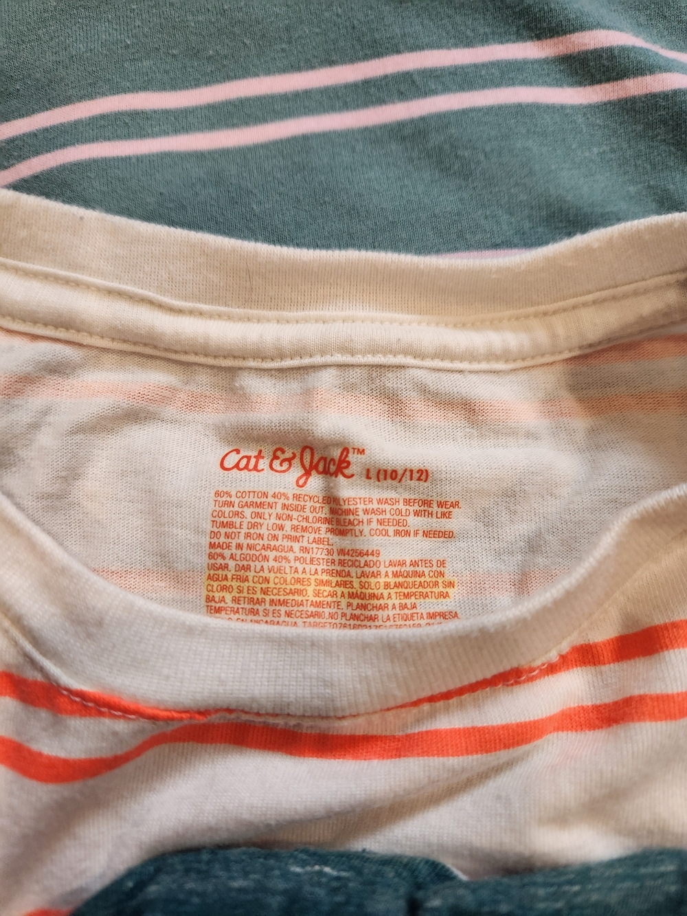 Cat & Jack Kids Short Sleeve Stripe Tee Trio - Teal, Coral & White - Picture 3 of 4